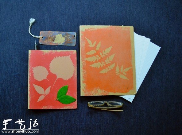 叶片印染DIY，制作小清新书本封面 - 双维造物网