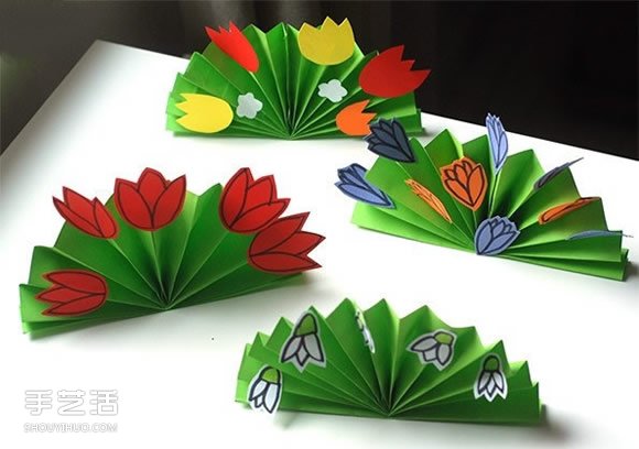 幼儿花圃手工制作图片 简单折纸花丛的教程(图5)