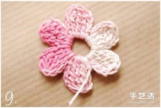 钩针小花朵图解教程 六个花瓣装饰小花的钩法(图9)