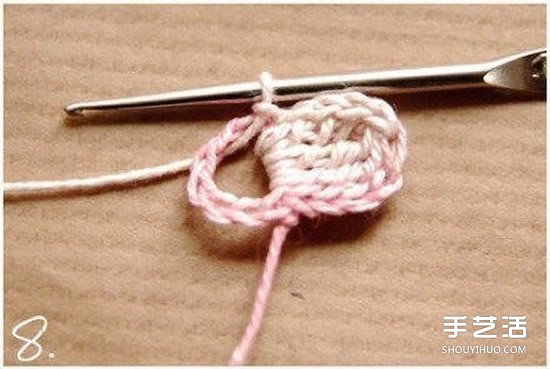 钩针小花朵图解教程 六个花瓣装饰小花的钩法(图8)