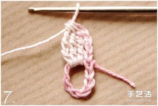 钩针小花朵图解教程 六个花瓣装饰小花的钩法(图7)