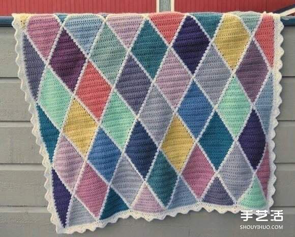 菱形花纹毯子钩针手工编织花样图解教程 - 双维造物网