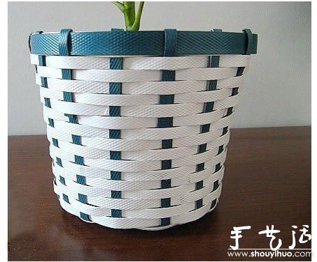 编织带手工编织花盆套的教程(图1)