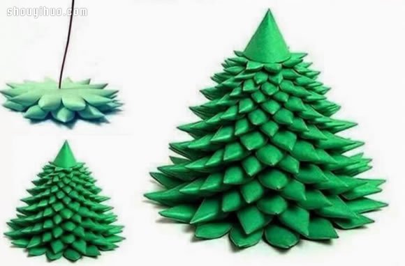 简单折纸立体圣诞树手工制作图解教程(图2)