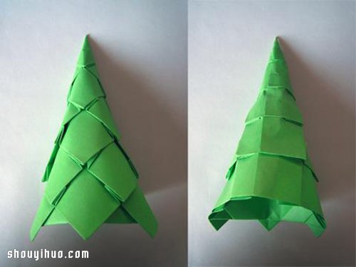 一张纸折纸立体圣诞树手工DIY制作图解教程(图14)