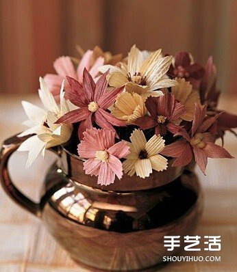 玉米叶制作花朵的方法 玉米叶DIY仿真花教程(图9)
