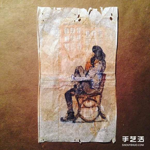 变废为宝：艺术家用喝过的茶包当画布写日记(图7)