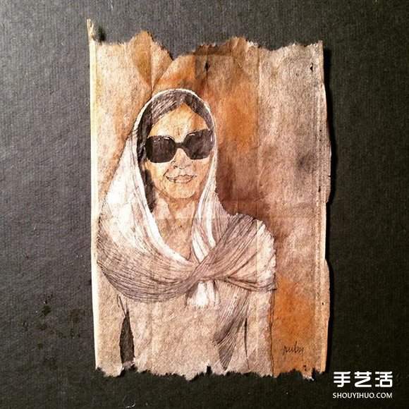 变废为宝：艺术家用喝过的茶包当画布写日记(图9)