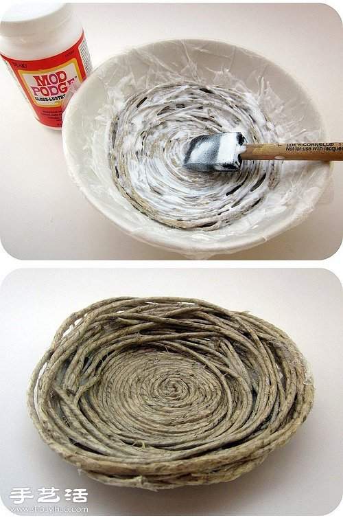 田园风麻绳碗盘 麻绳果盘手工制作图解教程(图5)