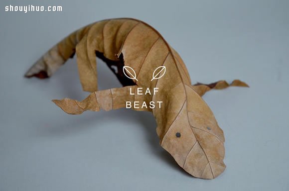 干枯树叶手工制作成各种生动逼真的动物(图7)