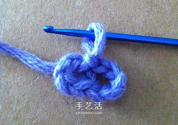 两层双色五瓣花的钩法 手工钩针编织五角星花(图5)