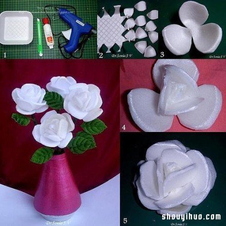 一次性塑料饭盒变废为宝DIY手工制作白玫瑰 - 双维造物网