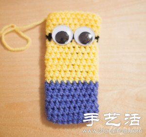毛线+钩针 手工制作小黄人手机套(图6)