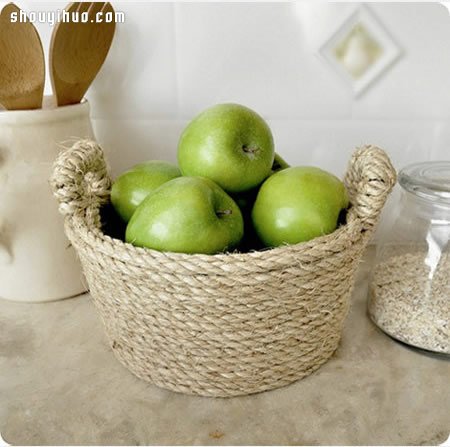 麻绳改造废旧塑料篮 手工DIY制作收纳篮(图4)
