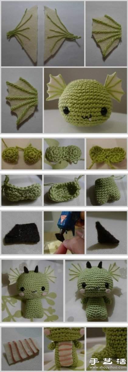钩针手工制作超萌龙宝宝玩偶(图3)