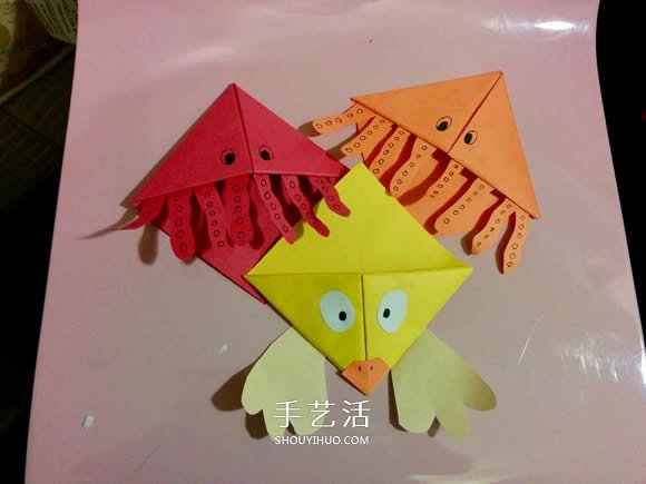 可以插在角落的水母书签的折法图解 - 双维造物网