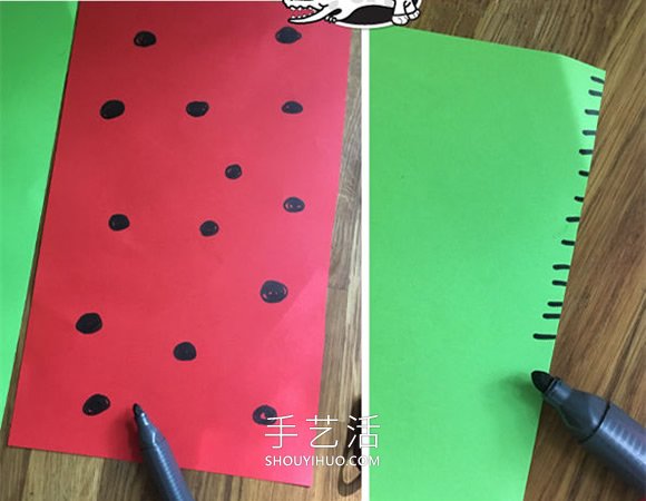 幼儿园折纸扇子的教程 做成可爱西瓜形状！(图3)