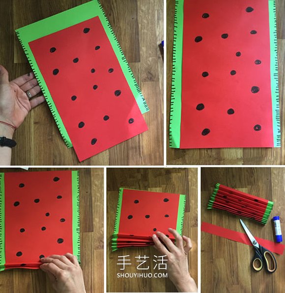 幼儿园折纸扇子的教程 做成可爱西瓜形状！(图4)