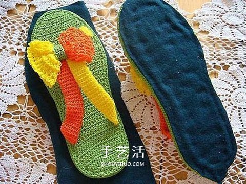 色彩活泼拖鞋的织法 手工编织人字拖鞋图解(图9)