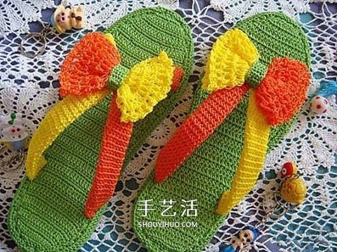 色彩活泼拖鞋的织法 手工编织人字拖鞋图解 - 双维造物网