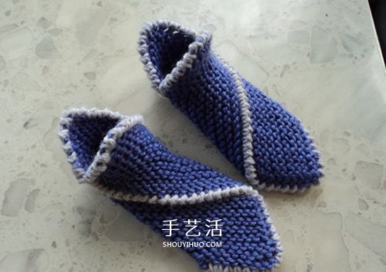 两种毛线搭配 手工编织漂亮地板鞋的织法图解 - 双维造物网