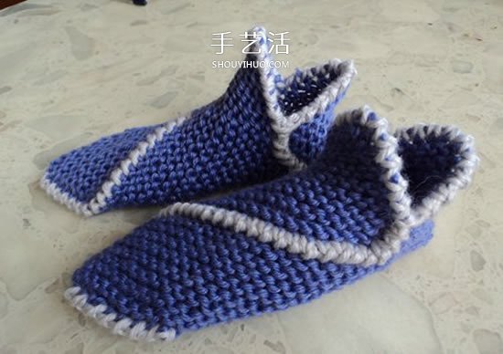 两种毛线搭配 手工编织漂亮地板鞋的织法图解(图24)