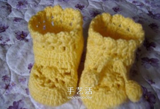 婴儿毛线保暖鞋子的织法 单色就已经很好看！(图17)