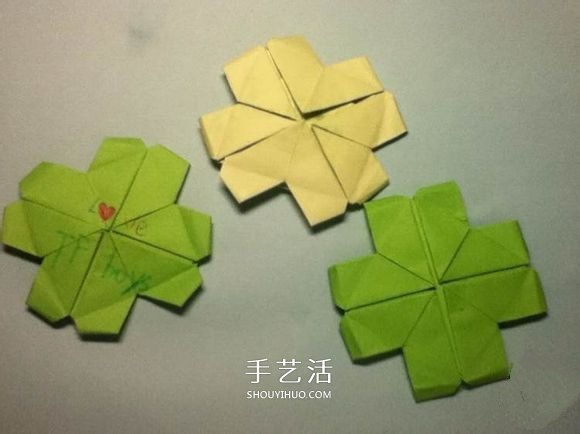 折叠四个爱心 组合成代表幸运的四叶草图解(图25)