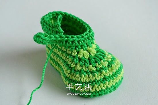 给脚踝也提供保暖！简洁好看宝宝毛线鞋织法(图16)