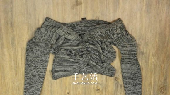 普通开衫毛衣改造 DIY露肩皱褶上衣的方法(图11)
