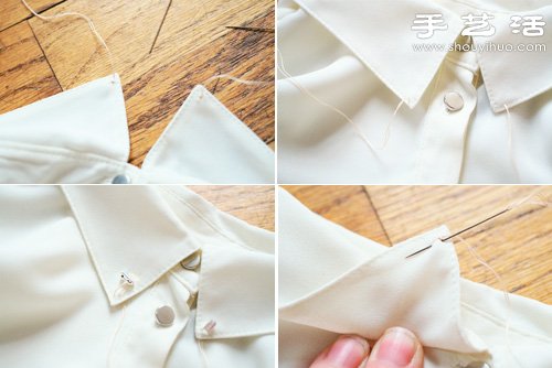 旧衬衫改造手工DIY水晶折领衬衣(图4)