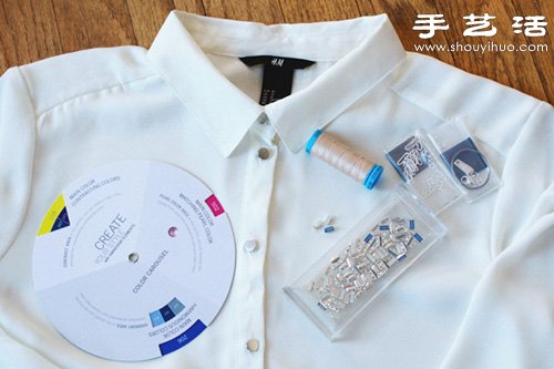 旧衬衫改造手工DIY水晶折领衬衣(图2)