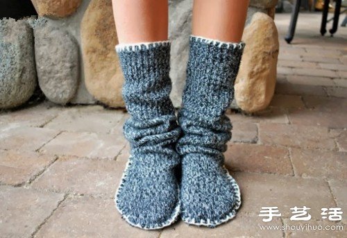 旧毛裤变废为宝手工制作毛线鞋(图5)