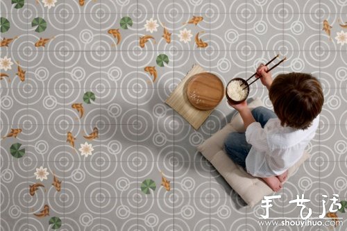湖面“落雨”地砖制作(图1)