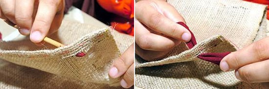 利用旧衣服和麻布DIY手工制作脚垫地毯教程(图4)