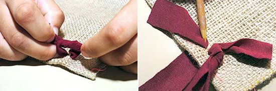 利用旧衣服和麻布DIY手工制作脚垫地毯教程(图6)