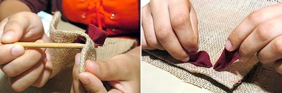 利用旧衣服和麻布DIY手工制作脚垫地毯教程(图5)