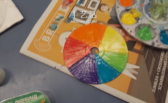 旧光盘手工制作彩虹陀螺玩具的教程(图6)