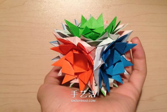 立体组合刺球的折法 带刺花球的折纸图解(图2)