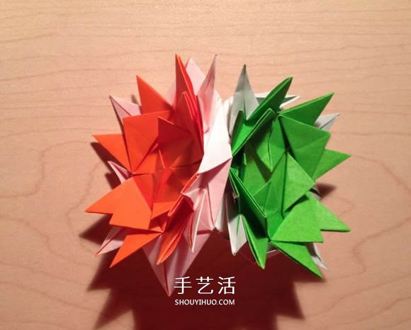 立体组合刺球的折法 带刺花球的折纸图解(图27)