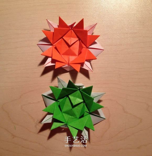 立体组合刺球的折法 带刺花球的折纸图解(图25)