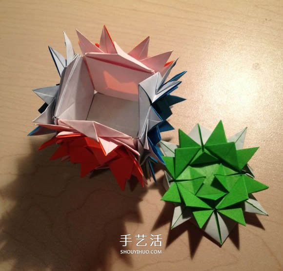 立体组合刺球的折法 带刺花球的折纸图解(图30)