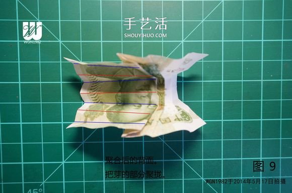一元纸币折纸教程：鞋子里的芽苗的折法图解(图11)