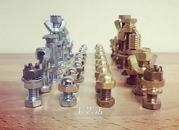 创意紧固件DIY！用螺丝螺帽制作国际象棋 - 双维造物网