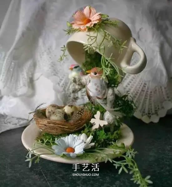 旧杯碟巧妙小改造 DIY制作精美的家居装饰摆件(图5)