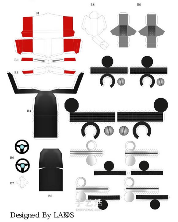R4跑车纸模型的图纸 卡纸做跑车模型展开图(图3)