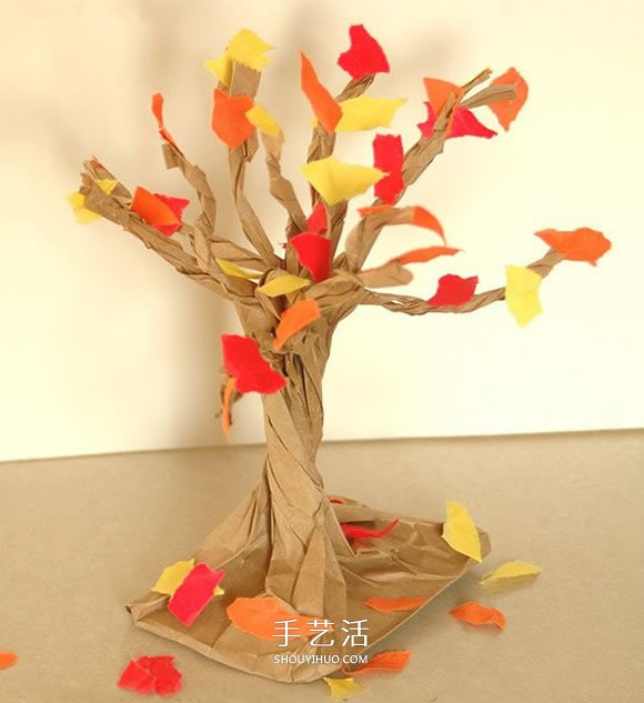 牛皮纸袋做立体大树 幼儿园大树的制作方法 - 双维造物网