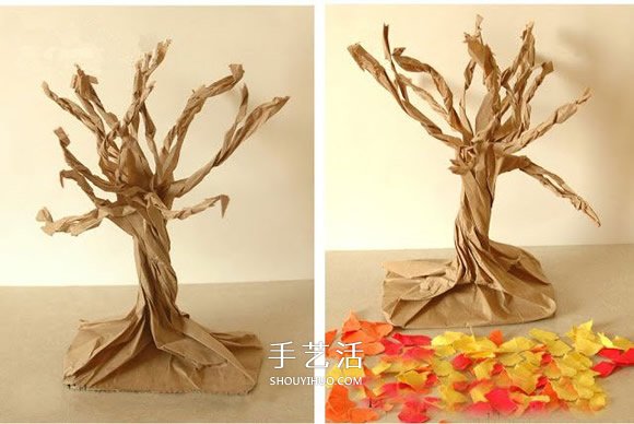 牛皮纸袋做立体大树 幼儿园大树的制作方法(图4)