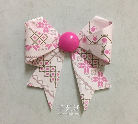 彩纸折蝴蝶结的方法 漂亮蝴蝶结手工折纸图解 - 双维造物网
