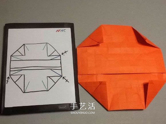 立体南瓜灯的折纸图解 手工复杂南瓜灯的折法(图57)